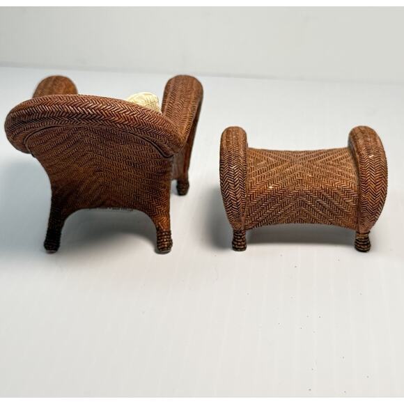 Vtg TAKE A SEAT Wicker Chair w/Ottoman - Raine Willetts Miniatures Dollhouse - Picture 3 of 7
